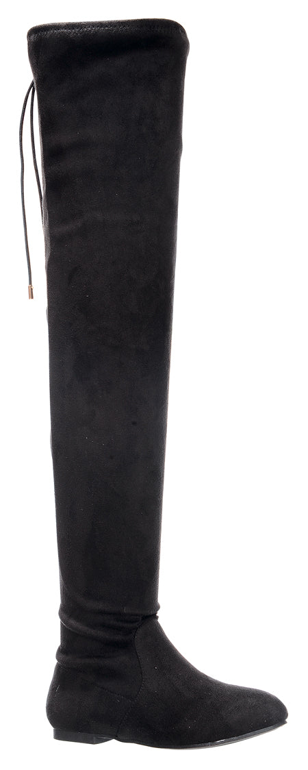 Nature Breeze Vickie-41TH Black Su Flat Over-the-Knee Boot