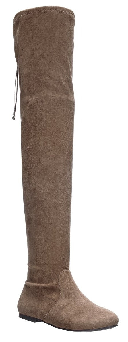 Nature Breeze Vickie-41TH Taupe Su Flat Over-the-Knee Boot