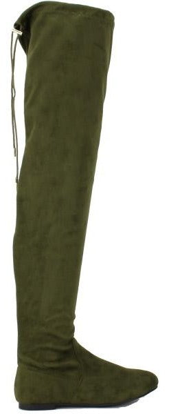 Nature Breeze Vickie-41TH Olive Su Flat Over-the-Knee Boot