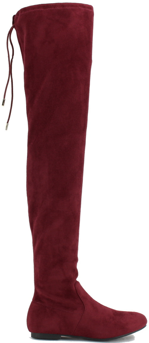 Nature Breeze Vickie-41TH Burgundy Su Flat Over-the-Knee Boot