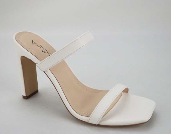 Anne Michelle Witcher-02 White Crinkle Pu Double Strap Wide Heel