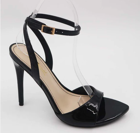 Anne Michelle Anomaly-01 Black Patent Pointed Toe Ankle Strap Stiletto Heels