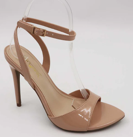 Anne Michelle Anomaly-01 Nude Patent Pointed Toe Ankle Strap Stiletto Heels