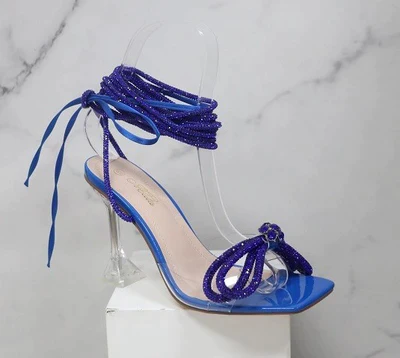 Mata Shoes Ball Night Royal Blue Lace Up Rhinestone High Heel