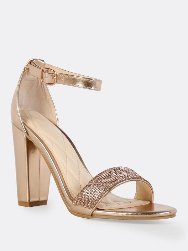 Bamboo Frenzy-54s Rose Gold Open Toe Block Heel w/ Ankle Strap