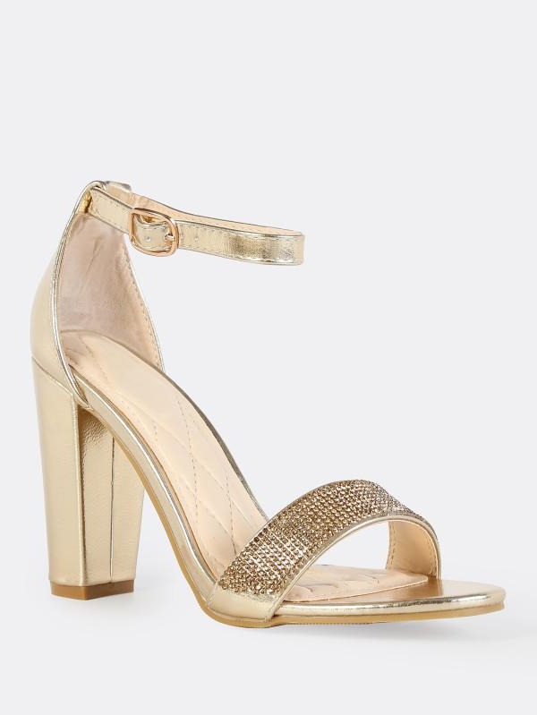 Bamboo Frenzy-54s Gold Open Toe Block Heel w/ Ankle Strap