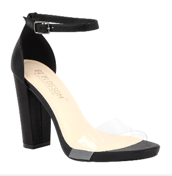 Blossom Chelsea-29 Black Open Toe Clear Front Chunky Blocked Heel