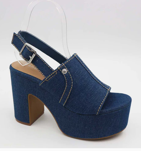 Bamboo Forte-15 Dark Blue Denim Chunky Heel Platform Slingback Sandals