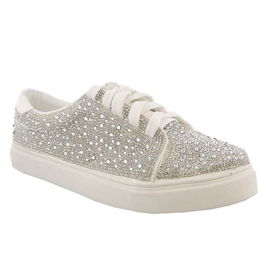 De Blossom Cherry-100 White Shimmer Sparkle Lace Up Sneakers