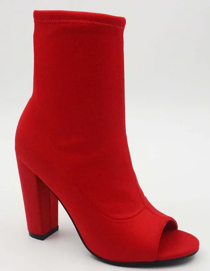 Bamboo Insanity-12 Red Lycra Peep Toe Stretch Slip-On Bootie