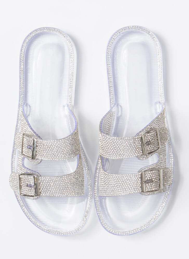 Wild Diva Joanna-02 Clear Double Strap Sandals With Rhinestones