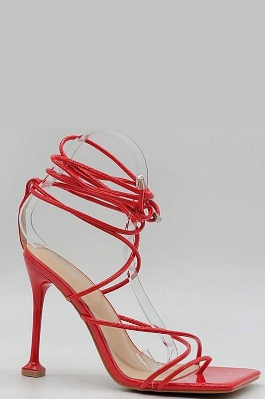 Mixx Shuzz Nelly Red Patent Open Toe Strap Up Heel