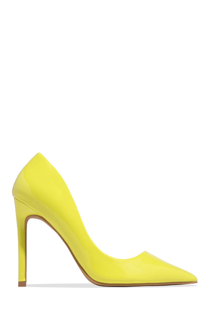 Mixx Shuz Selena Yellow Patent Closed Toe Pointed Heel