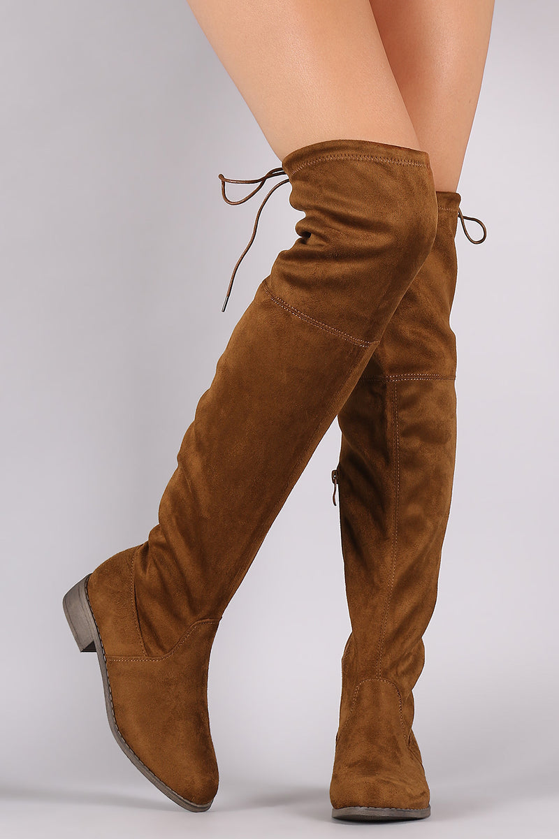 Nature Breeze Olympia-14OK Tan Suede Flat Over-the-Knee Boot