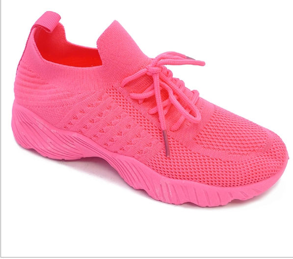 Wild Diva Paco-01 Neon Pink Knit Lace-up Sneakers