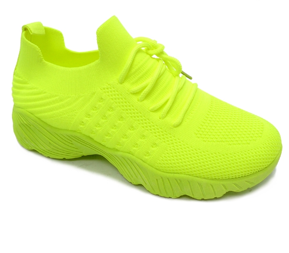 Wild Diva Paco-01 Neon Yellow Knit Lace-up Sneakers