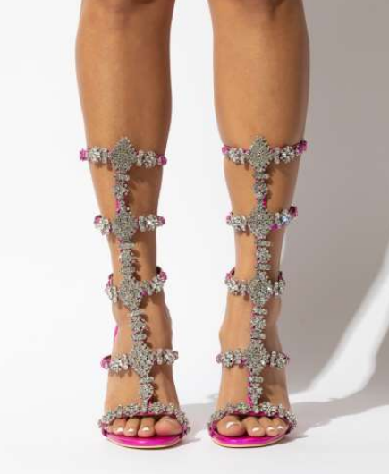 Mata Shoes Simmi Hot Pink Open Toe Crystal Heel