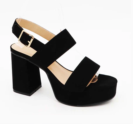 Bamboo Strikeout-10 Black Block Heel Double Strap Sling Back Sandals