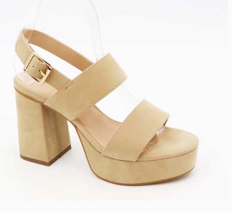 Bamboo Strikeout-10 Nude Block Heel Double Strap Sling Back Sandals